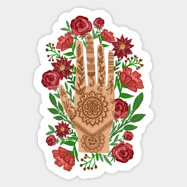 Floral Henna Hand with  turquoise background Sticker by SanMade